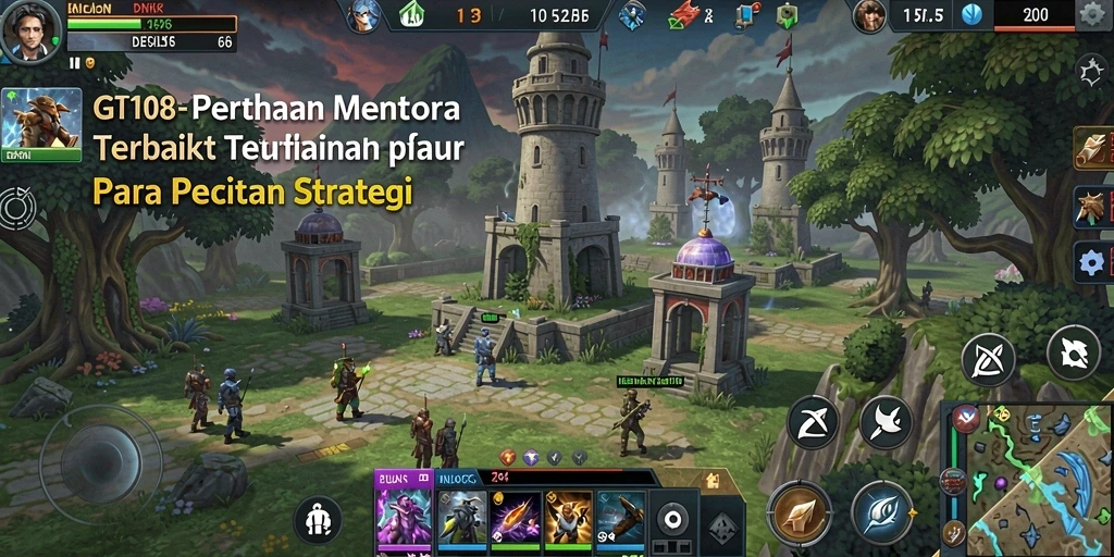 Screenshot GT108 menunjukkan aksi menara pertahanan yang menantang.