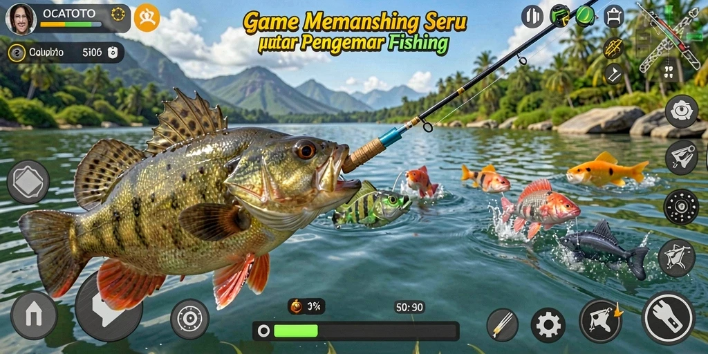 Tampilan gameplay OCATOTO yang menampilkan pengalaman memancing yang realistis.