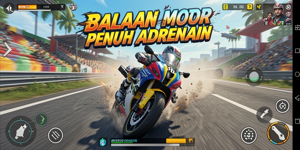 Tampilan gameplay seru dari WOW33 saat balapan motor.