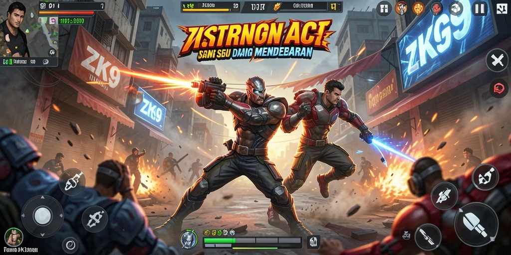 Screenshot ZK9 menampilkan intensitas aksi pertarungan yang mendebarkan.